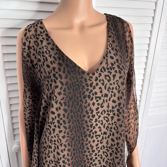 JAY GODFREY Brown Leopard Print V-Neck Kimono Stastny Dress Size 2 - Picture 2 of 7